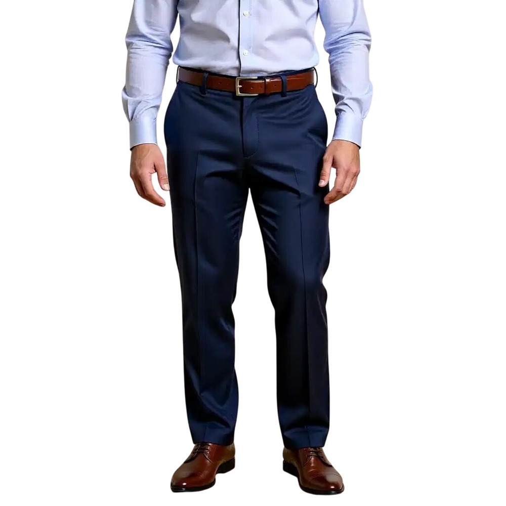 Haggar Cool Right Performance Flex Pleated Classic Fit Pants 38x30 Navy‎ NWT
